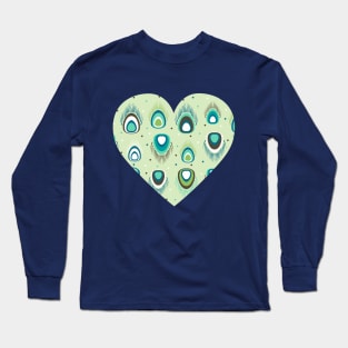 Peacock Feather Pattern Heart Long Sleeve T-Shirt